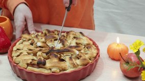 A family with young children celebrates Thanksgiving at home with apple pie and traditional dishes. The table is set. The concept is one of celebration, tradition, love, care, and respect.  happy. - Powered by Shutterstock - Get 15% off with code: PIKWIZARD15