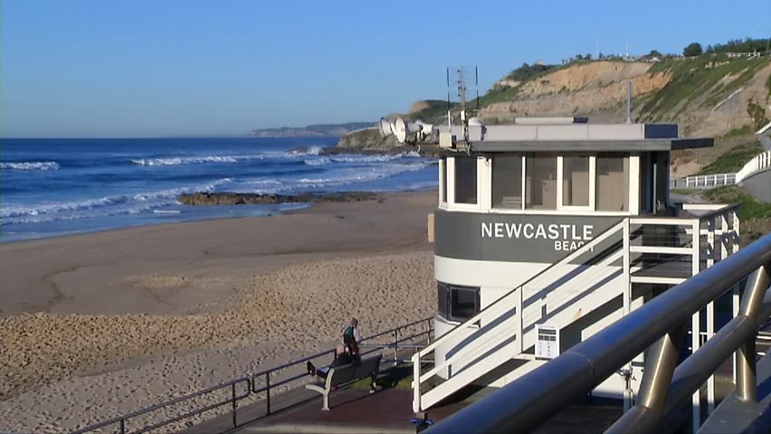 Newcastle Beach, Newcastle, New South Wales, Australia. Pretty shots of the life savers tower and the surf.