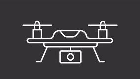 Drone aerial recording white line animation. Flying quadcopter filming animated icon. Spinning propellers, moving camera. Isolated element on dark background. Alpha transparent video - Powered by Shutterstock - Get 15% off with code: PIKWIZARD15