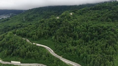Aerial View of Winding Mountain Road in Krasnaya Polyana, Sochi