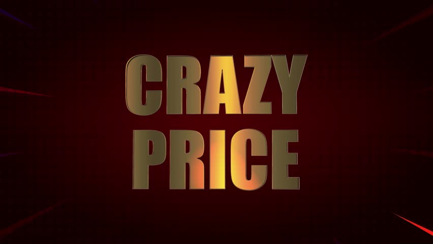 Crazy Price shiny golden text animation with neon colorful light flickering and shaking on gradient background