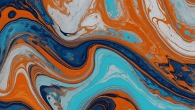 tekstur marmer cair atau seni tuang akrilik (fluid art) yang dinamis dan bersemangat. Komposisi didominasi oleh perpaduan warna-warna kontras yang menciptakan pola gelombang dan pusaran. - Powered by Shutterstock - Get 15% off with code: PIKWIZARD15