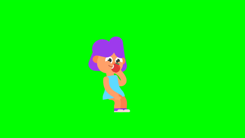 3D green screen animation of Lila Joy sitting and holding an apple with relaxed and natural expression, perfect for digital marketing, education, and creative video projects.
