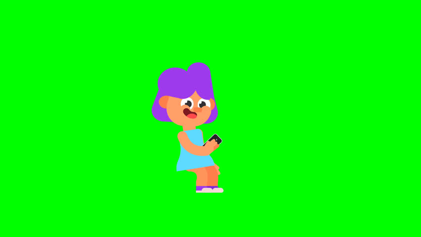 3D animation of Lila Joy sitting with phone on green screen, perfect for digital marketing, presentation, mobile app promotion, and communication-related video projects.
