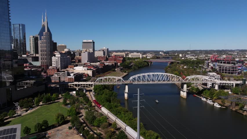 Amazing Aerial View Above Nashville, Tenneessee on Bright Afternoon