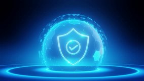 Glowing blue shield with checkmark inside digital sphere, hexagonal grid. Represents cybersecurity, data protection, network safety, secure healthcare, insurance concept. Technology, privacy - Powered by Shutterstock - Get 15% off with code: PIKWIZARD15