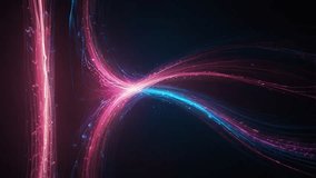 dynamic and glowing abstract neon waves, contrasting with the deep black background. These fine, fibrous lines of light twist and cross in the center, creating a shape resembling an infinity symbol - Powered by Shutterstock - Get 15% off with code: PIKWIZARD15