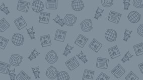 A repeating pattern featuring various hand-drawn social media and communication icons, including speech bubbles, globes, and notification symbols, set against a muted blue background. - Powered by Shutterstock - Get 15% off with code: PIKWIZARD15