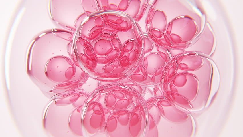 A droplet of serum hits and plumps up glowing pink skin cells, capturing hydration, elasticity, and skincare science in stunning macro 3D.