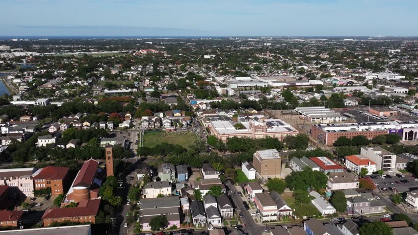 Aerial View Above New Orleans Neighborhood on Summer Day