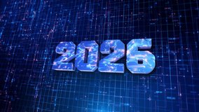 2026 New Year glittering gold bright text. New Year Eve glittering gold particles and snow. Merry Christmas Holiday. 2026 year symbol digital concept. Cyber technology and computer network background - Powered by Shutterstock - Get 15% off with code: PIKWIZARD15