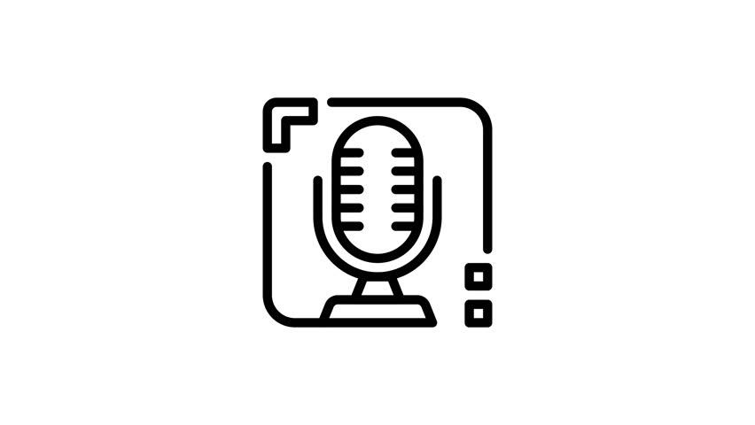 Black line icon of a microphone framed, ideal for music websites, podcast logos, or soundrelated projects needing a minimalist touch.
