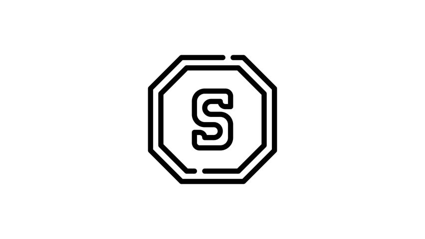 Black line octagon icon with an s, suitable for logo design, branding, web graphics, and digital projects requiring geometric elements.
