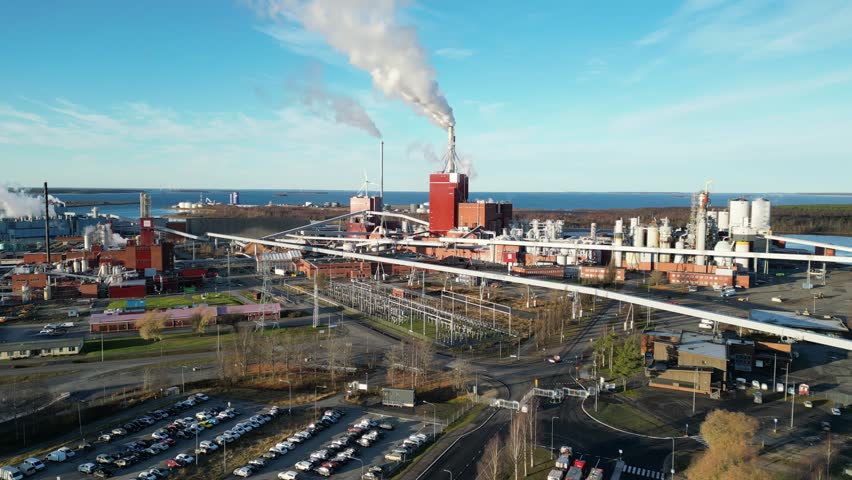 Paper mill factory in autumn, Oulu Finland
