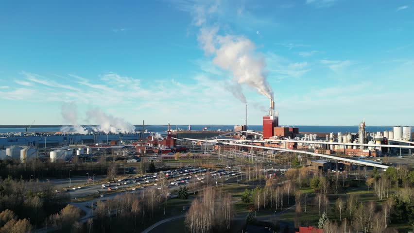 Paper mill factory in autumn, Oulu Finland