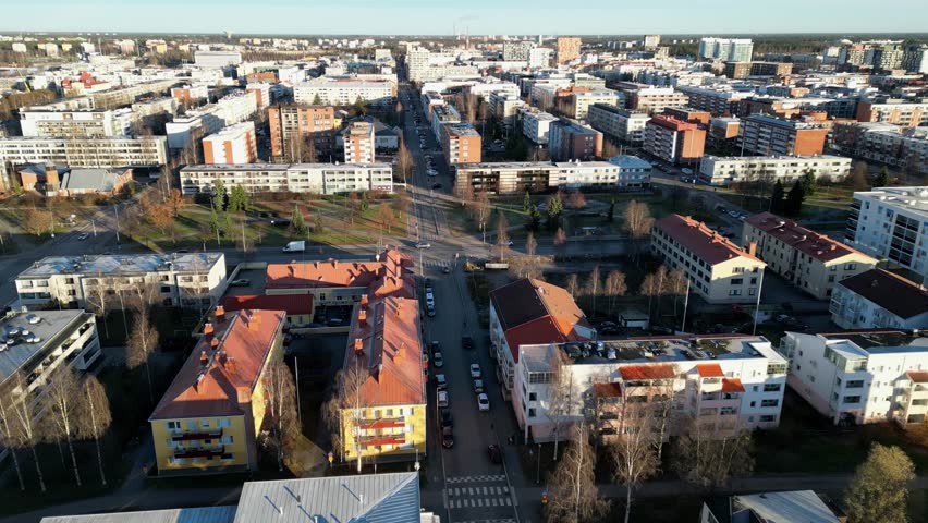 Urban aerial view of the city of Oulu in autumn, Finland
