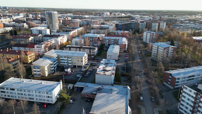 Urban aerial view of the city of Oulu in autumn, Finland