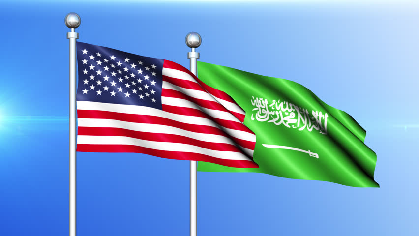 USA and Saudi Arabia Flag Waving on Pole Loop