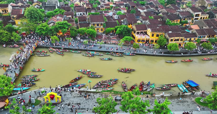 Aerial view of Hoi An ancient town, Quang Nam, Vietnam. This place is a UNESCO world heritage site. Hoi An is one of the most popular destinations in Vietnam