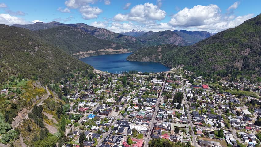 Aerial view of the city of "San Martin de los Andes", Neuquen, Argentina. (Route of the 7 Lakes)