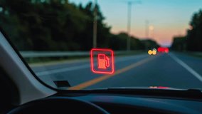 Augmented reality navigation on car windshield showing fuel station search while driving, blending smart technology with real-world driving experience and modern mobility. - Powered by Shutterstock - Get 15% off with code: PIKWIZARD15