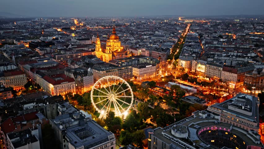 Budapest, Hungary – 14 November 2025: Aerial view of Budapest showing a mix of historic and modern buildings, city rooftops, and the architectural landscape of Hungary’s capital.