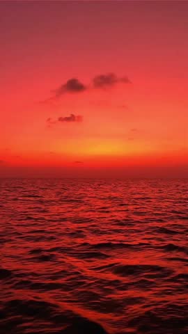 Fiery Red Sunset Over the Ocean
