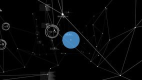 Central blue node pulsing, spawning wifi and music nodes, forming 3D mesh showing connections. Network, constellation, holographic, depth, parallax, signals, futuristic - Powered by Shutterstock - Get 15% off with code: PIKWIZARD15