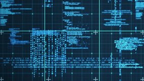 On load circular HUD reticle appearing rotating outer arc sweeping code blocks scrolling to scan. Interface, grid, futuristic, digital, cyan, blue, glow - Powered by Shutterstock - Get 15% off with code: PIKWIZARD15