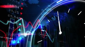 On data pulse HUD turning rings glowing, white hands stepping, graphs pulsing showing market trends. Visualization, dashboard, circles, concentric, clock, neon, cyan - Powered by Shutterstock - Get 15% off with code: PIKWIZARD15