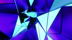 Seamless looping animation of a glowing polygonal tunnel with reflective surfaces in blue and purple neon hues - Powered by Shutterstock - Get 15% off with code: PIKWIZARD15