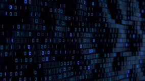 The video shows binary code on a dark blue background. The video is 20 seconds. The maximum resolution is 4K. 3D rendering. - Powered by Shutterstock - Get 15% off with code: PIKWIZARD15