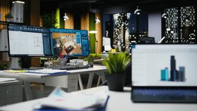 Contemporary office desk with CAD interface displaying digital blueprints and 3D renders of architectural projects. Ideal for architecture and construction professionals engaged in planning. - Powered by Shutterstock - Get 15% off with code: PIKWIZARD15