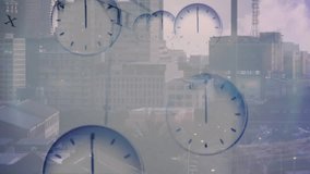 Initial haze lifting, faint analog clocks appearing and drifting left while showing time passing. Timepieces, cityscape, layering, drift, skyline, montage, urban - Powered by Shutterstock - Get 15% off with code: PIKWIZARD15