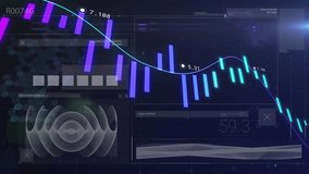 On data refresh candlestick chart and cyan line animating, bars waving, markers tracking live data. Dashboard, trend, analytics, telemetry, metrics, visualization, grid - Powered by Shutterstock - Get 15% off with code: PIKWIZARD15