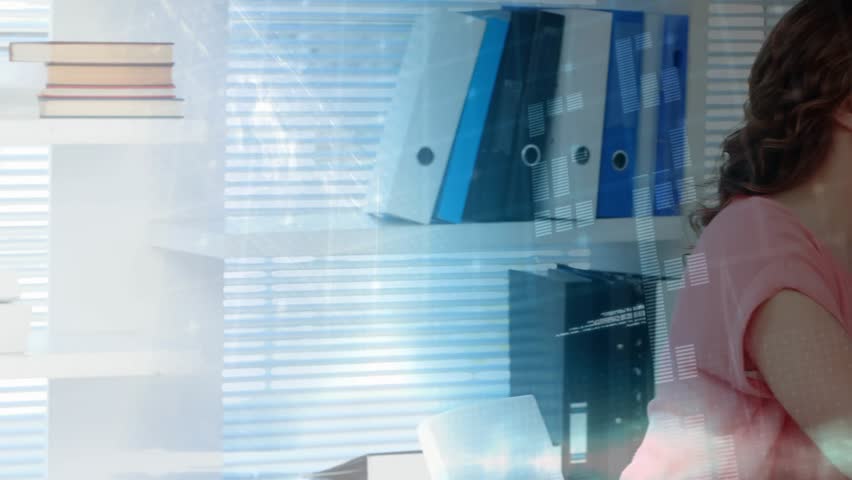 Patient touching chin, sharing health issues in clinic, doctor writing while data overlay obscuring. Consultation, dialogue, clinician, office, clipboard, stethoscope, holographic