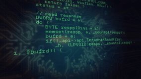 Slow panning initiating green code scrolling, red head silhouette emerging to suggest cybersecurity. Circuit, grid, neon, cyberspace, programming, parallax, wireframe - Powered by Shutterstock - Get 15% off with code: PIKWIZARD15