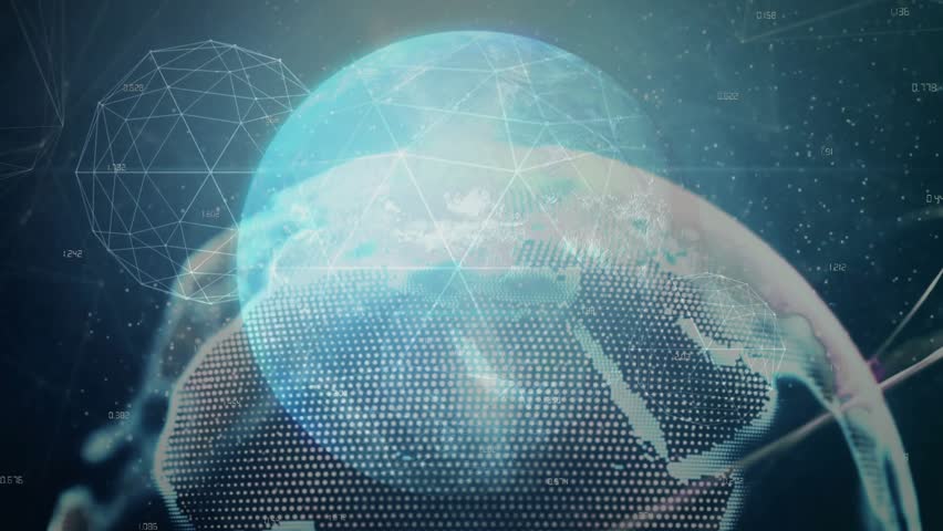 Cyan sphere rising, overlaying dotted globe, globe rotating, data streaming mapping network. Holographic, earth, visualization, mesh, cyberspace, futuristic, beams - Powered by Shutterstock - Get 15% off with code: PIKWIZARD15