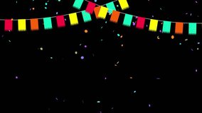 Party Confetti Explosion with Hanging Bunting Flags Isolated. Colorful Confetti Rain and Birthday Flags Celebration Animation. Birthday Celebration Confetti and Flags Transparent Animation - Powered by Shutterstock - Get 15% off with code: PIKWIZARD15