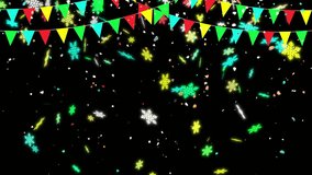 Party Confetti Explosion with Hanging Bunting Flags Isolated. Colorful Confetti Rain and Birthday Flags Celebration Animation. Birthday Celebration Confetti and Flags Transparent Animation - Powered by Shutterstock - Get 15% off with code: PIKWIZARD15