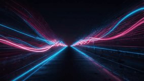 This image features a dynamic, abstract, futuristic composition, creating the illusion of an infinite tunnel or high-speed track. The track is illuminated by waves of intense neon light in electric - Powered by Shutterstock - Get 15% off with code: PIKWIZARD15