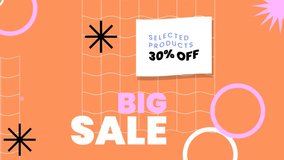 Dynamic big sale discount animation backdrop featuring geometric shapes. Enjoy 30% off promotion on selected products footage clip. - Powered by Shutterstock - Get 15% off with code: PIKWIZARD15