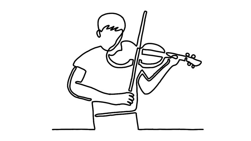 continuous line animation of male violinist performing to play violin