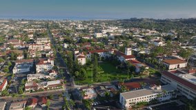 Experience stunning aerial views of Mission Santa Barbara Cemetery, showcasing its unique architecture and vibrant surroundings in Santa Barbara, California - Powered by Shutterstock - Get 15% off with code: PIKWIZARD15