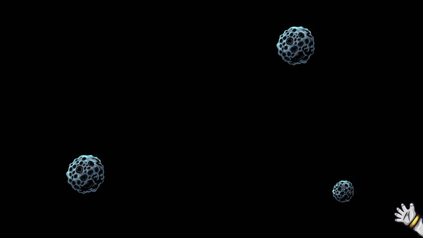 an astronaut floating in space with some asteroids