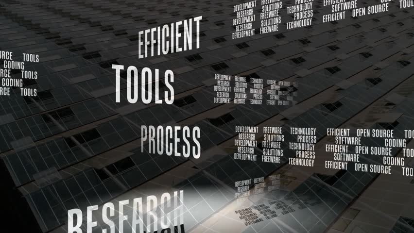 Light sparking center stack tilting, blocks floating and mirroring, showing open source. Typography, reflections, grid, tiles, abstract, digital, minimalist