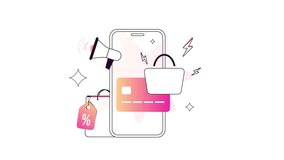 E-commerce marketing promotion animation highlights mobile flash sales with e-business dynamic discounts. M-commerce shopping cart bursts, engaging retail e-commerce marketing in 8-second 2D motion - Powered by Shutterstock - Get 15% off with code: PIKWIZARD15