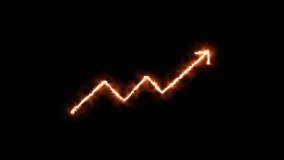 Animated glowing fire arrow forms upward zigzag chart, symbolizing growth, on dark background - Powered by Shutterstock - Get 15% off with code: PIKWIZARD15