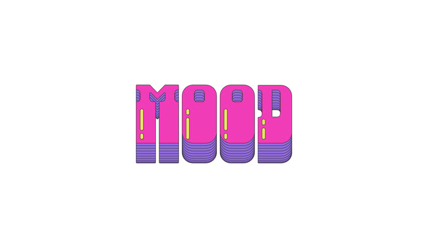 Animated word mood in dynamic vaporwave typography. Relatable feeling. Teen expression. Generation z lingo. Smooth text animation with layered shadows sliding up and down. Retro wave motion graphics