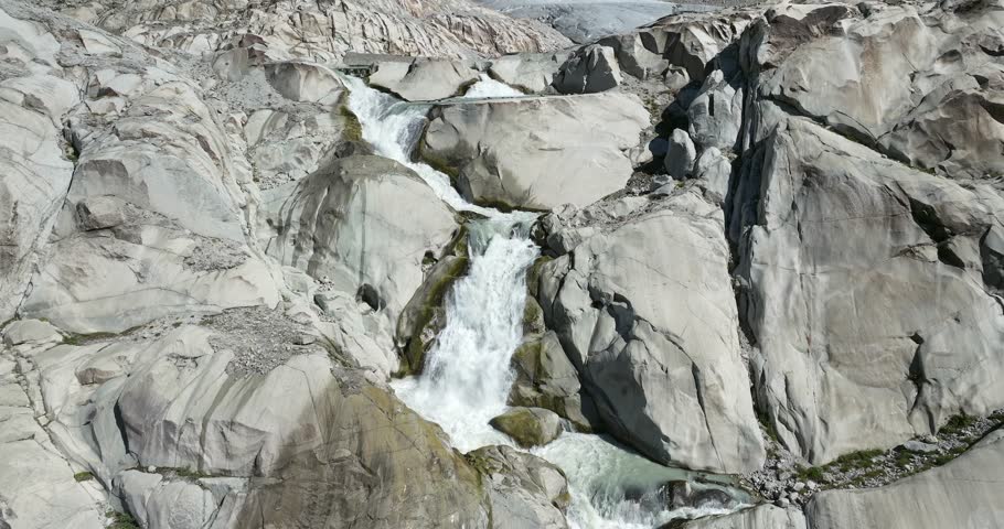 An aerial view of the Rhone Glacier
